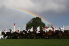 Pferderennen mit Regenbogen im Hintergrund